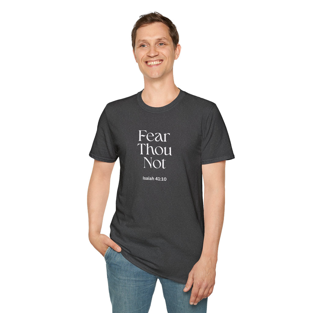 •	Faith Over Fear Christian T-Shirt – “Fear Thou Not” Isaiah 41:10 Bible Verse Tee