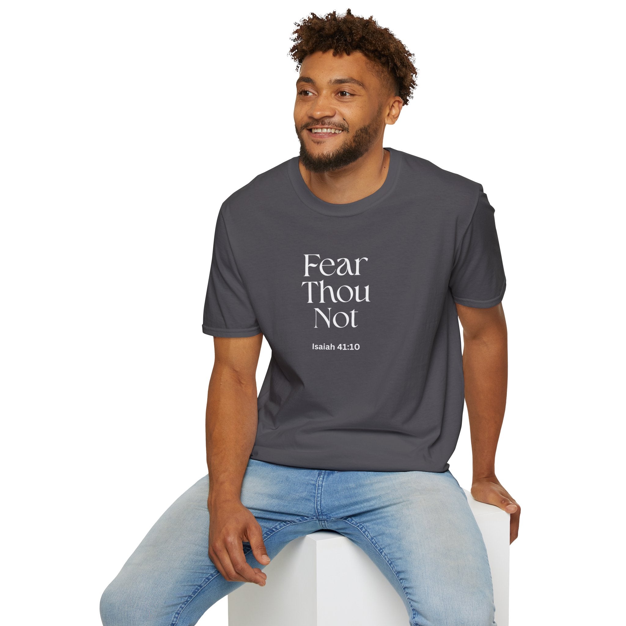 •	Faith Over Fear Christian T-Shirt – “Fear Thou Not” Isaiah 41:10 Bible Verse Tee