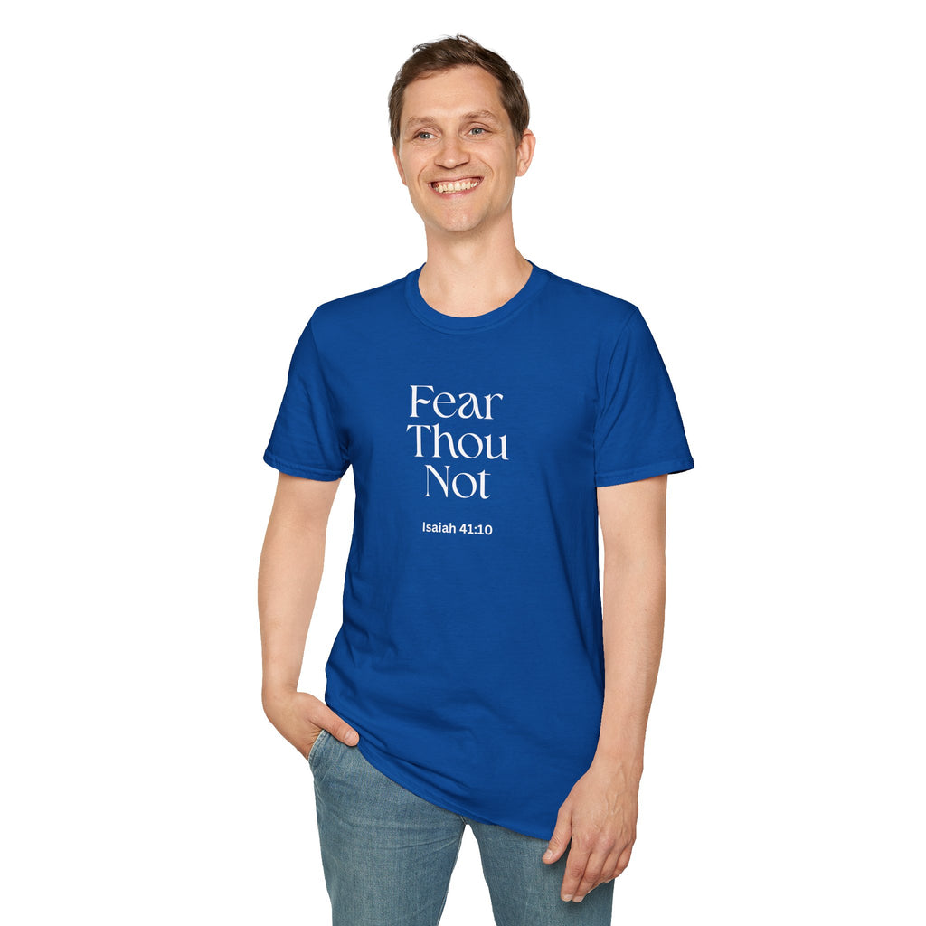 •	Faith Over Fear Christian T-Shirt – “Fear Thou Not” Isaiah 41:10 Bible Verse Tee