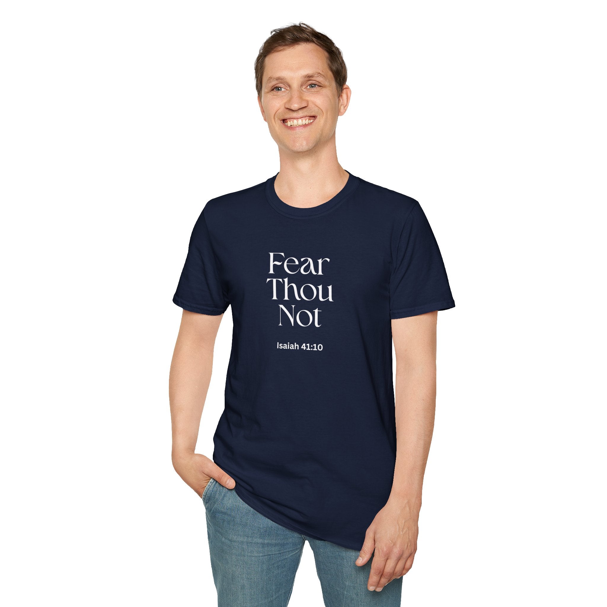 •	Faith Over Fear Christian T-Shirt – “Fear Thou Not” Isaiah 41:10 Bible Verse Tee
