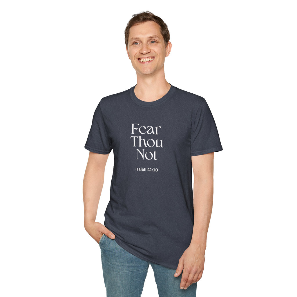 •	Faith Over Fear Christian T-Shirt – “Fear Thou Not” Isaiah 41:10 Bible Verse Tee