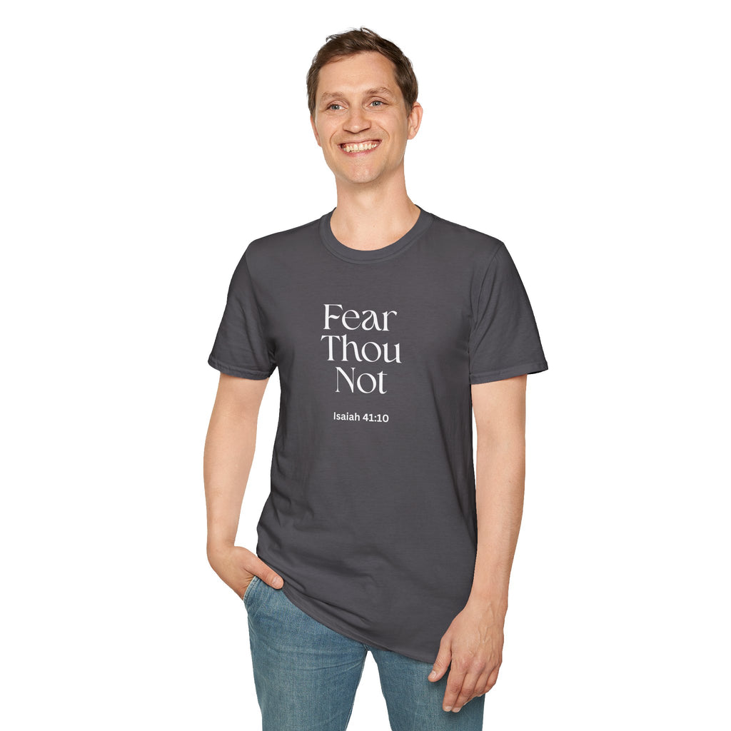 •	Faith Over Fear Christian T-Shirt – “Fear Thou Not” Isaiah 41:10 Bible Verse Tee