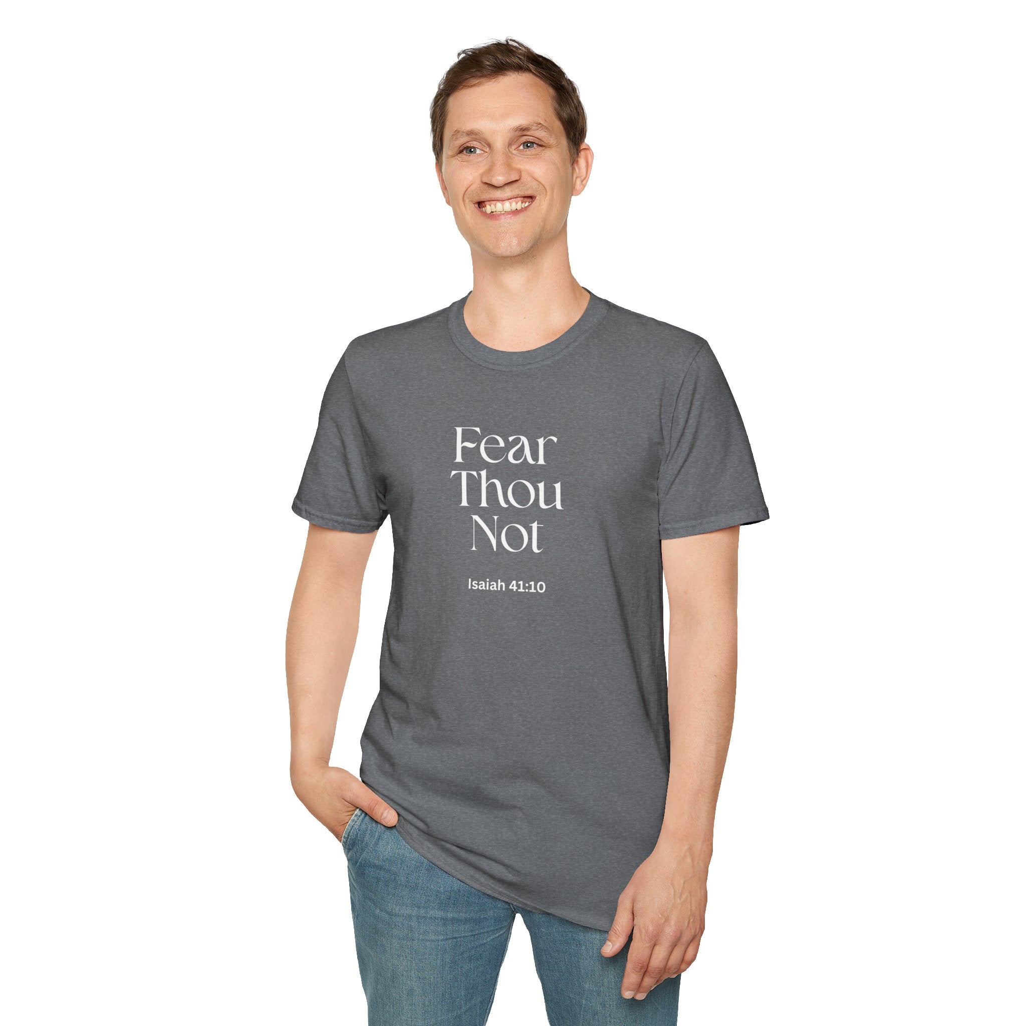 •	Faith Over Fear Christian T-Shirt – “Fear Thou Not” Isaiah 41:10 Bible Verse Tee