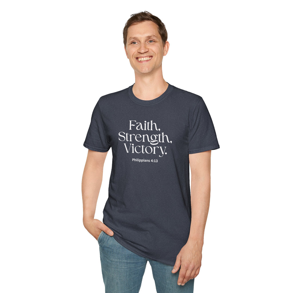 Faith Strength Victory T‑Shirt — Scripture Inspired Reminder for Everyday Witness
